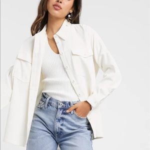 Stradivarius corduroy oversized shirt in ecru
